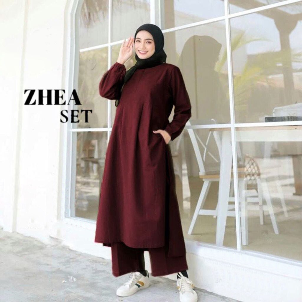 Jual Zhea Set / Setelan Kekinian Bahan Katun Linen / Long