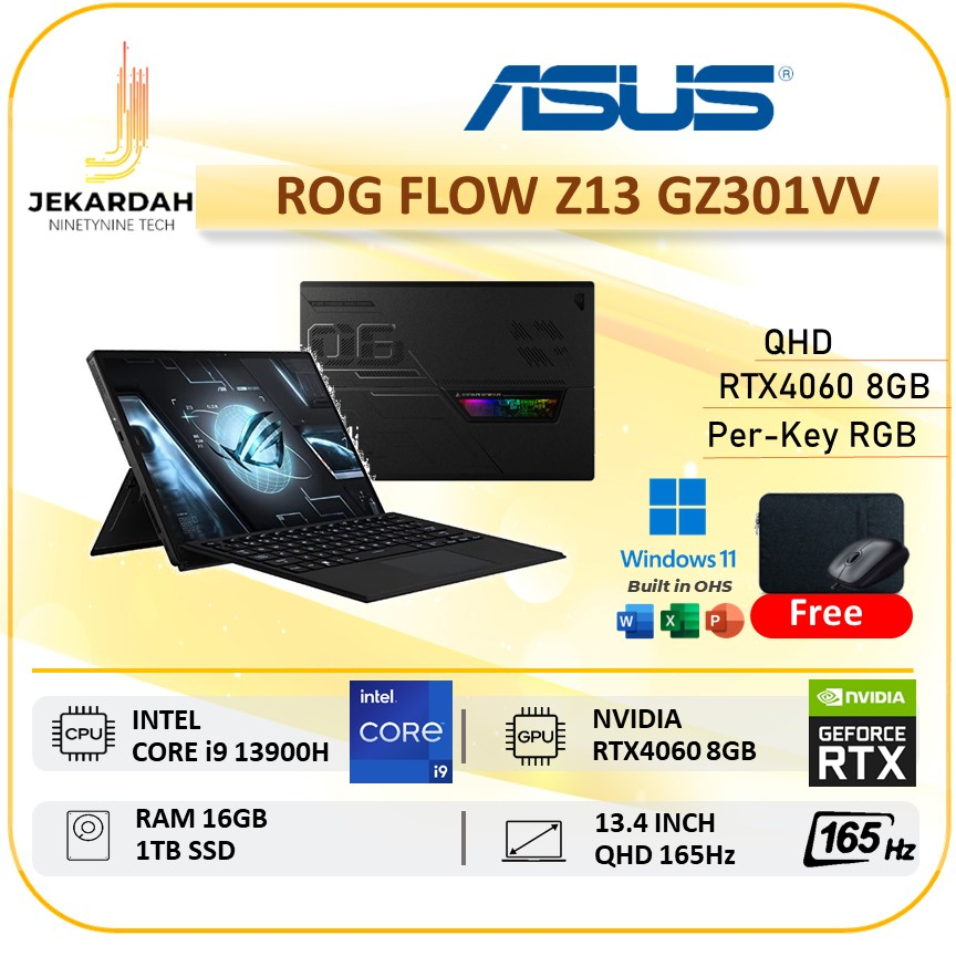 Jual Asus ROG FLOW Z13 GZ301VV Touch Rtx4060 8gb I9 13900H 16gb 1tb ssd