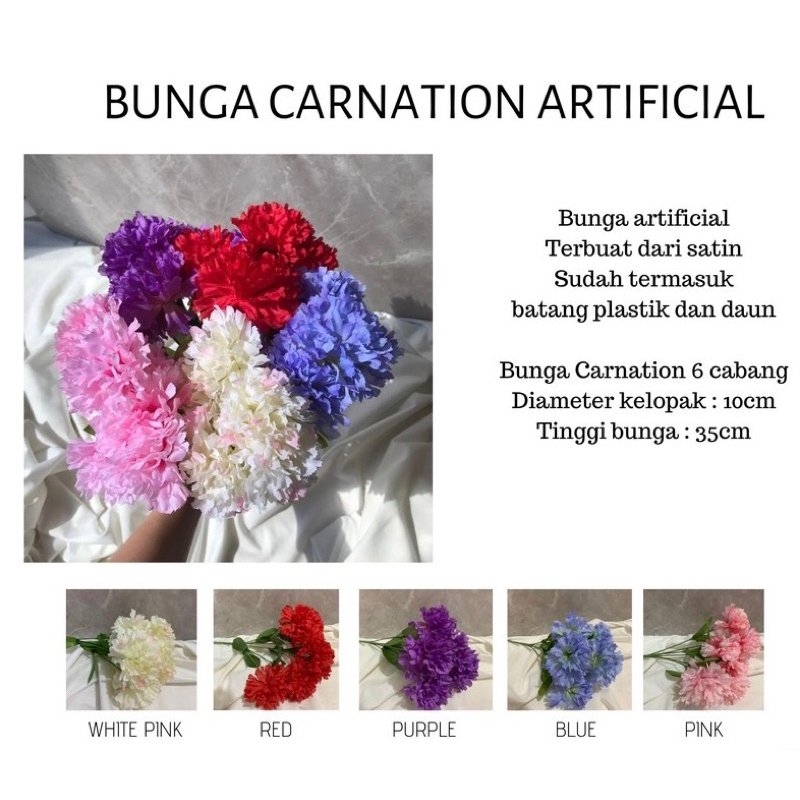 Jual BUNGA CARNATION ARTIFICIAL 6 KUNTUM CABANG PREMIUM BUNGA PALSU ...