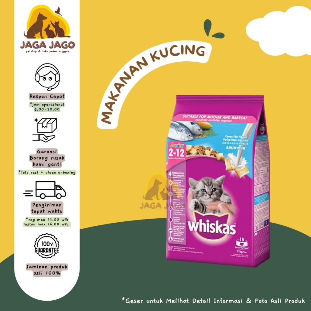 Jual WHISKAS KITTEN JUNIOR OCEAN FISH KERING 1,1 KG FRESHPACK