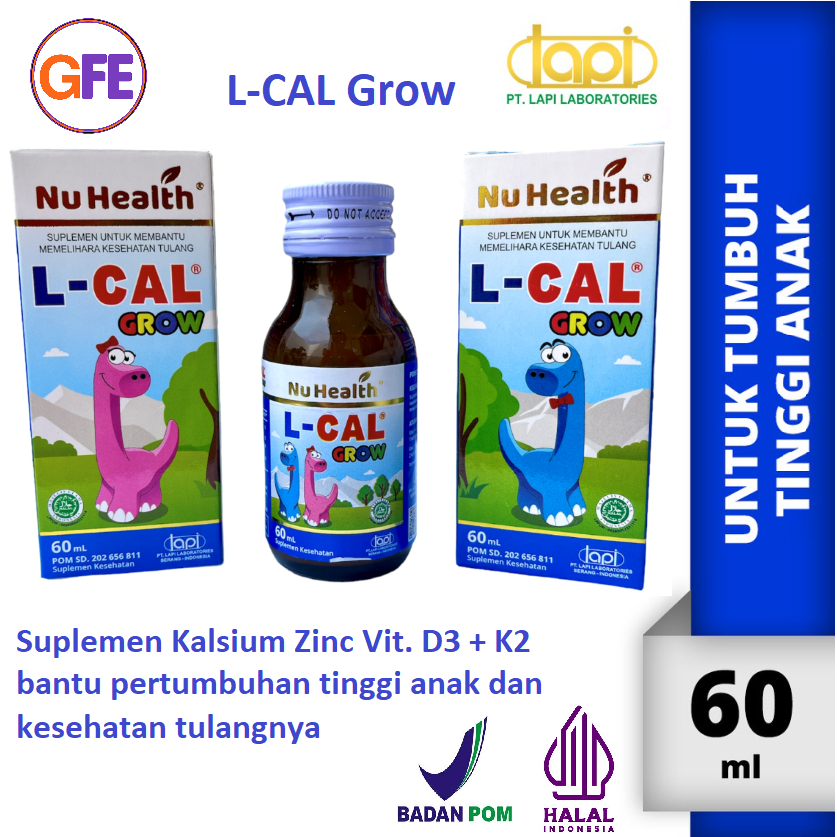 Jual L-CAL Grow Suplemen Tulang Tumbuh Tinggi Anak Kalsium Vit D3 K2 ...