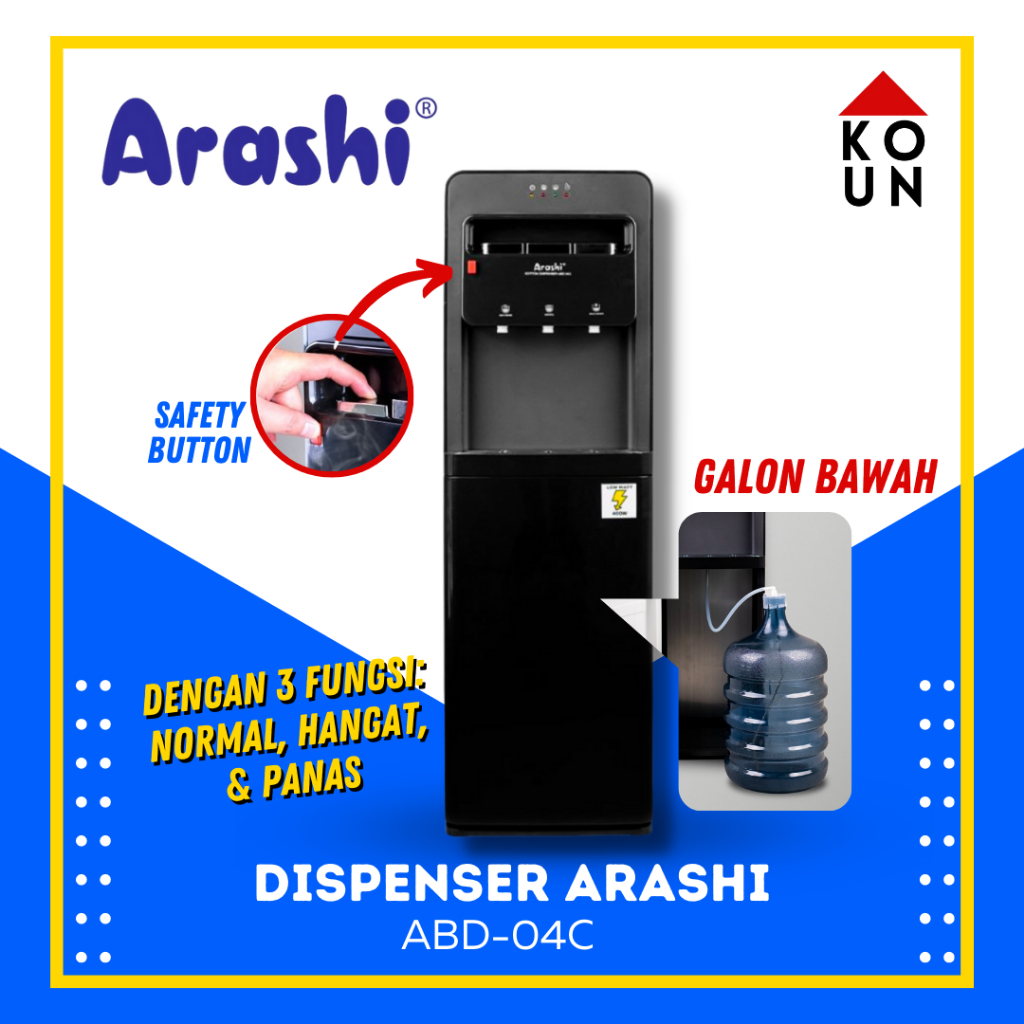 Jual ARASHI DISPENSER ABD04C / GALON BAWAH / 3 FUNGSI / WATER HEATER