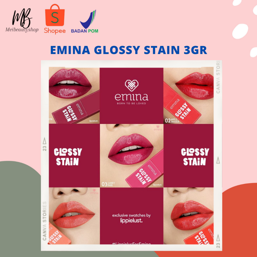 Jual Emina Glossy Stain 3 g Melty Gel Lip Tint Glossy Finish, Tahan