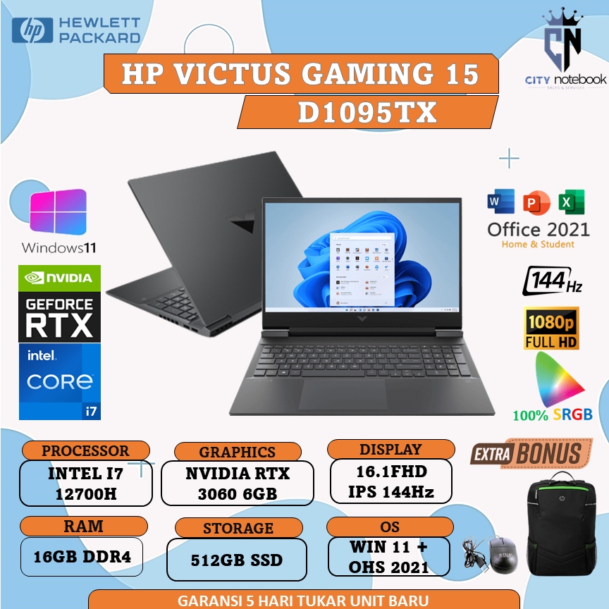 Jual HP Victus Gaming 16 D1095TX I7 12700H 16GB 512SSD RTX3060 6GB ...