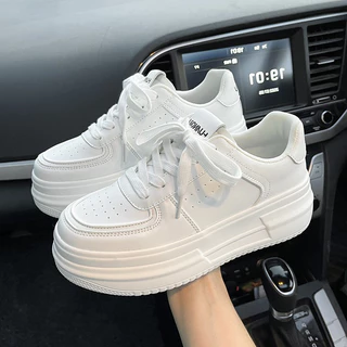 Sepatu Sneakers Kasual Wanita Hak Tinggi Putih Polos Korea Import Premium MST026