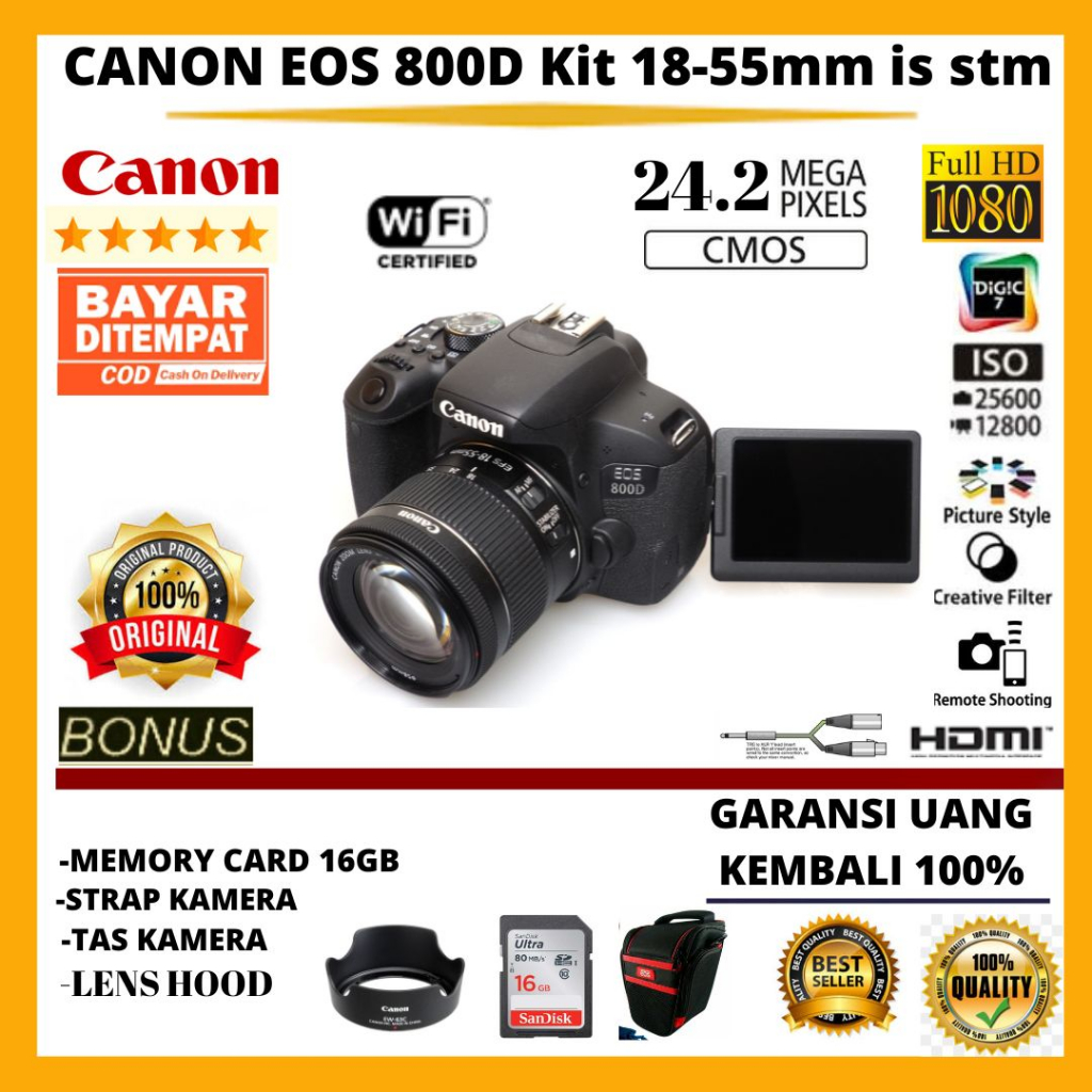 Jual CANON EOS 800D KIT 18-55MM IS STM | Shopee Indonesia