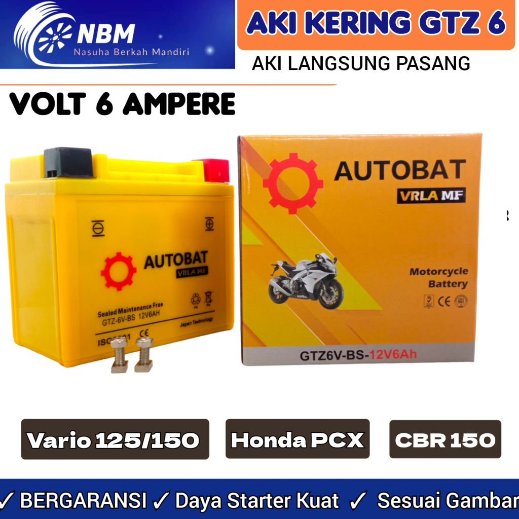 Jual Aki Motor Honda Vario 125/150 PCX 125/150 Autobat GTZ6 Aki Kering