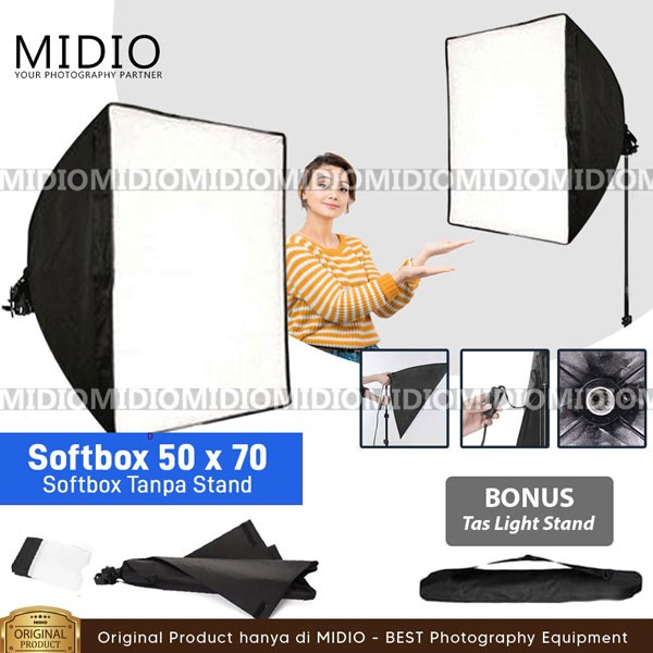 Jual Midio Softbox 50x70 Single Socket E27 Foto Studio + Kain Diffuser ...