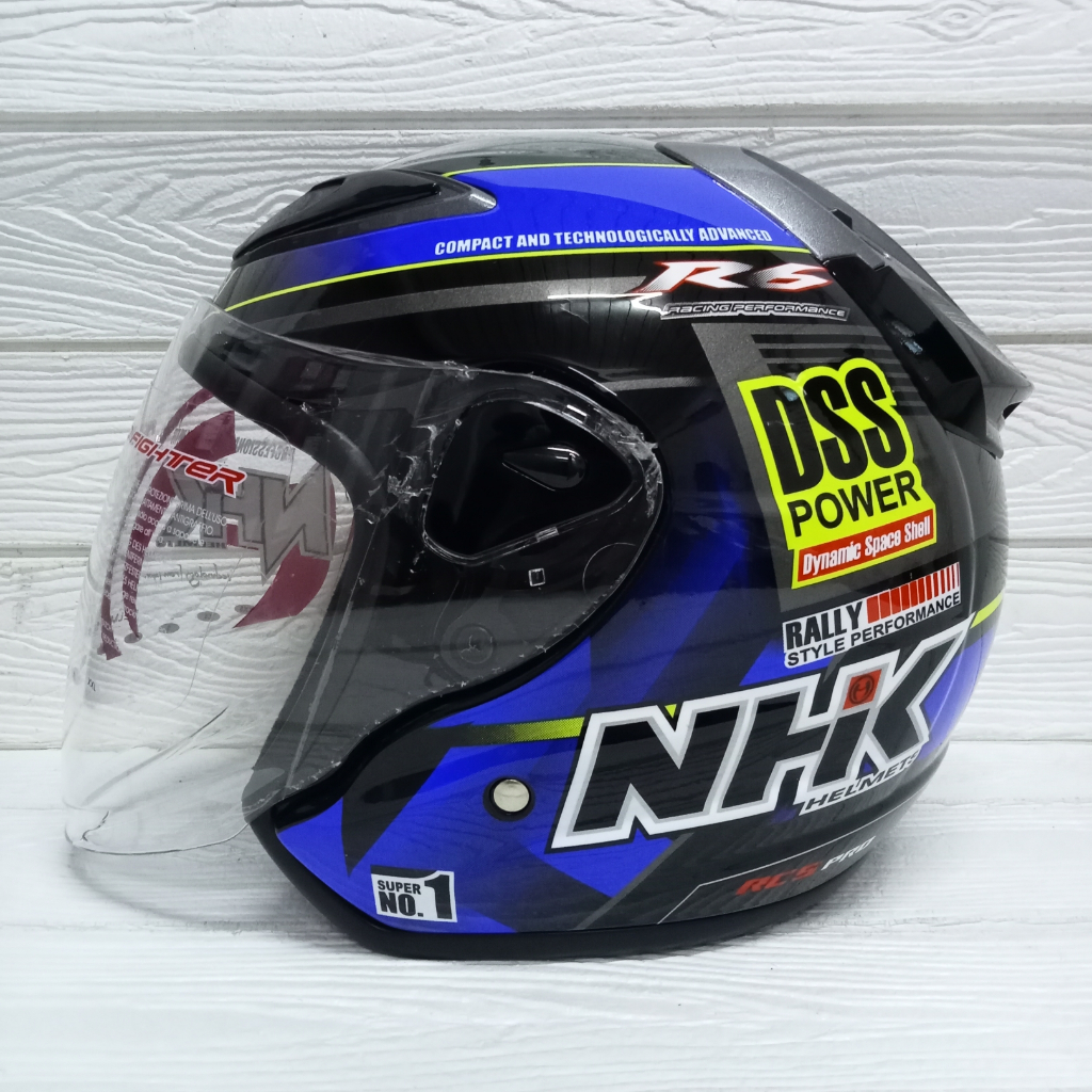 Jual HELM NHK R6 RALLY 02 BLACK BLUE HALF FACE | Shopee Indonesia