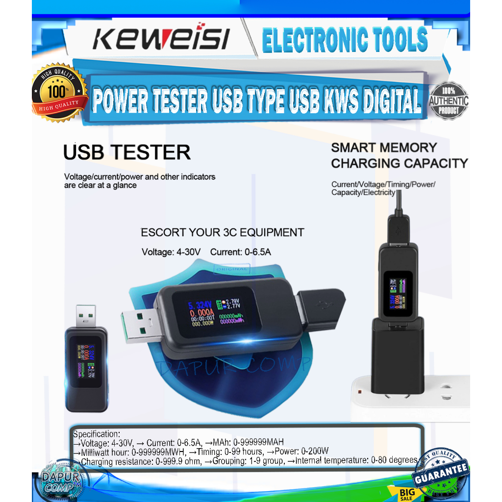 Jual POWER TESTER DC TYPE USB KWS-MX18L LED COLOR TYPE USB DETECTOR ...