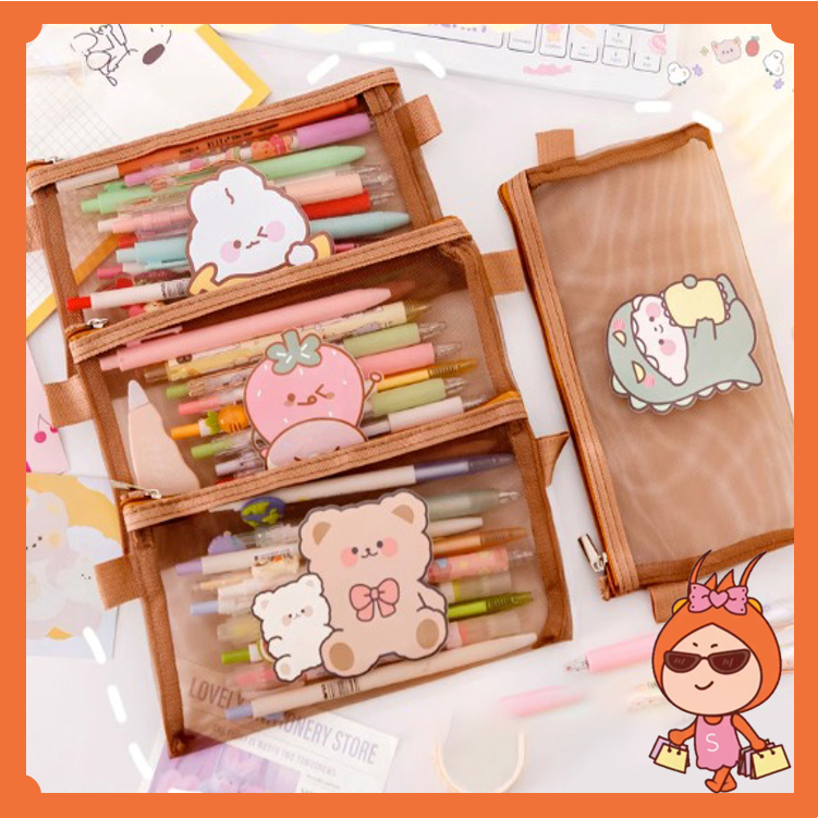 Jual Reseller Welcome - S5776 Tempat Pensil Zipper Coklat Motif Lucu