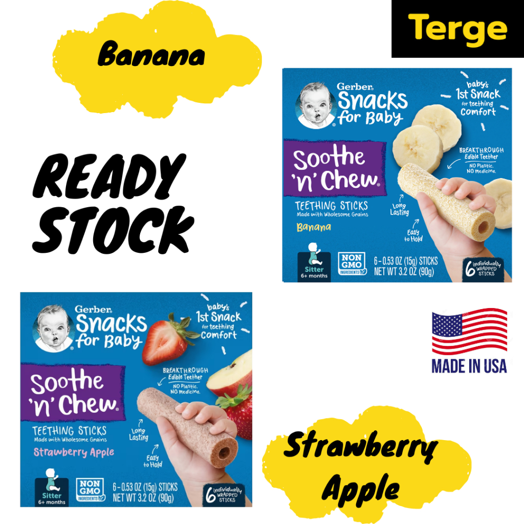 Jual ORI USA Gerber Snacks For Baby Soothe n Chew Teething Sticks 6