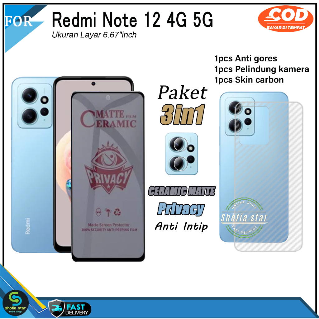 Jual Paket 3in1 Tempered Glass Ceramic Redmi Note 12 4G 5G Note 12