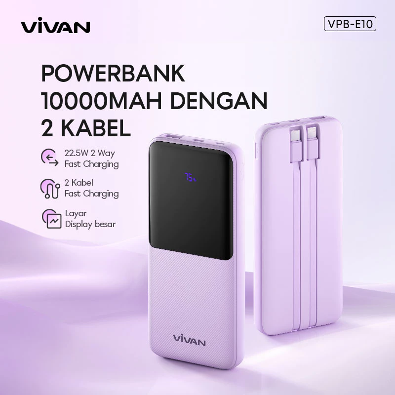 VIVAN Powerbank 10000mAh VPB-E10 4 Output Fast Charging 22.5W PD LED Display Garansi 18 Bulan