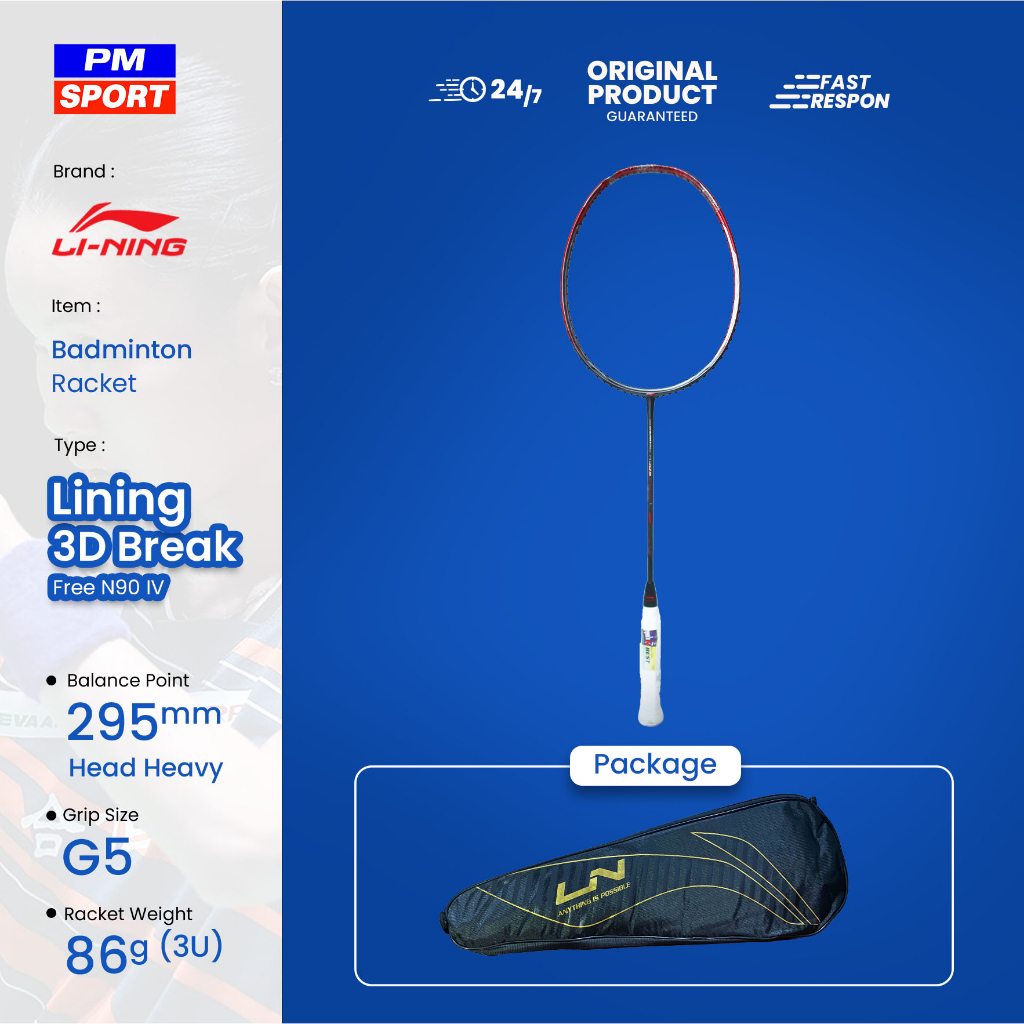 Jual RAKET BADMINTON / BULUTANGKIS LINING 3D BREAK FREE N90 IV Shopee