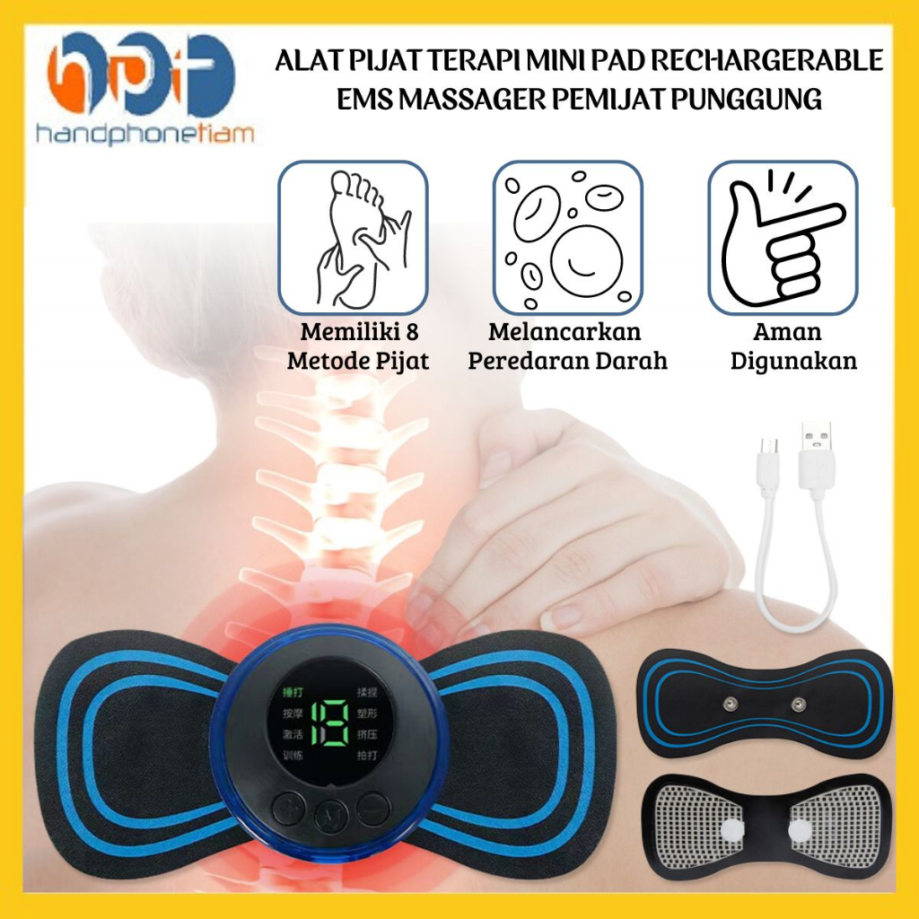 Jual Alat Pijat Terapi Mini Pad Rechargerable Ems Massager Portable Pemijat Pereda Sakit Otot