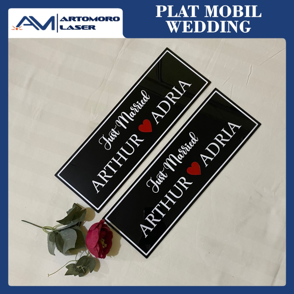 Jual PLAT MOBIL PERNIKAHAN AKRILIK WEDDING CAR PLATE CUSTOM PLAT NOMOR