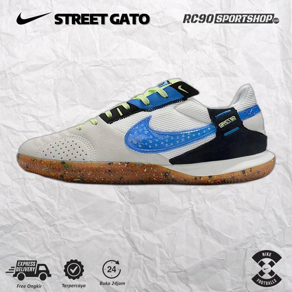 Jual Sepatu Futsal Nike Street Gato Grey Blue Volt IC Shopee Indonesia
