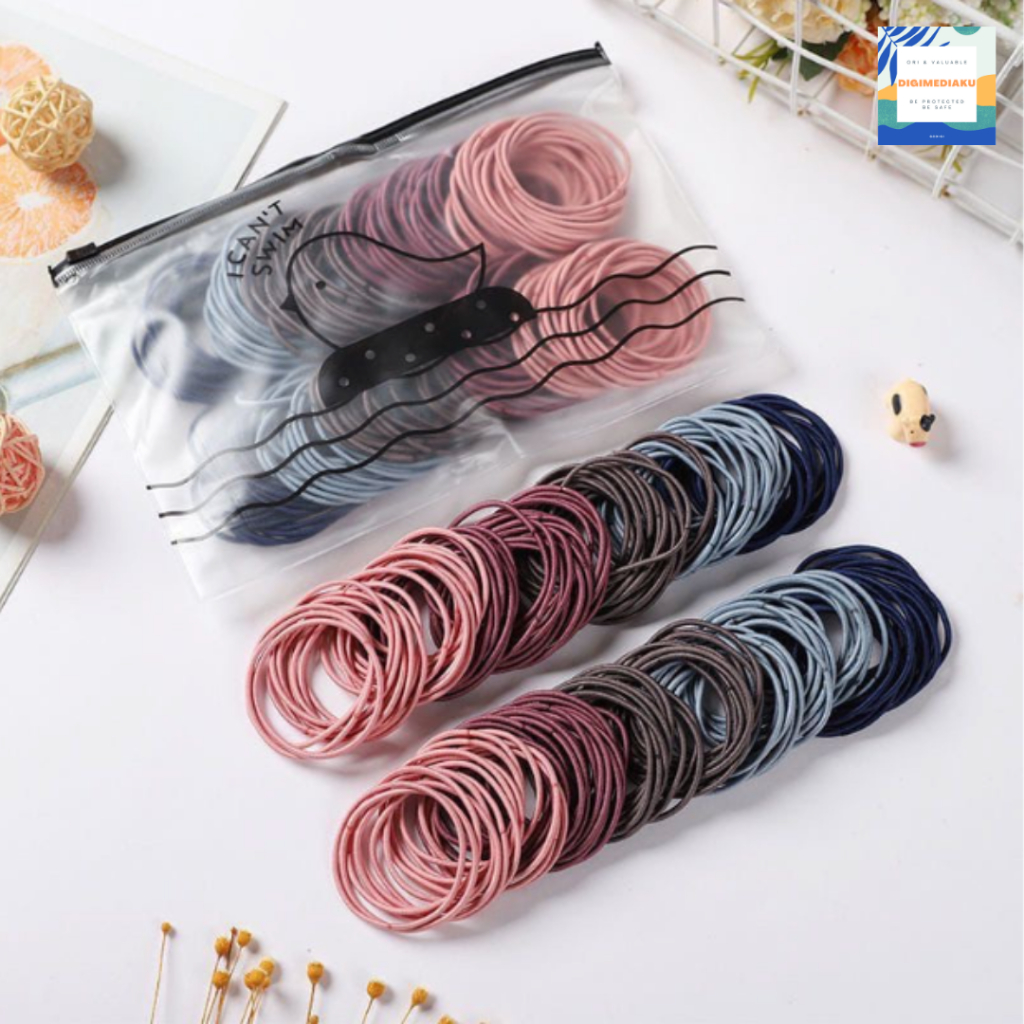 Jual IKAT RAMBUT KARET RAMBUT ELASTIS FREE POUCH GAYA KOREA | Shopee ...
