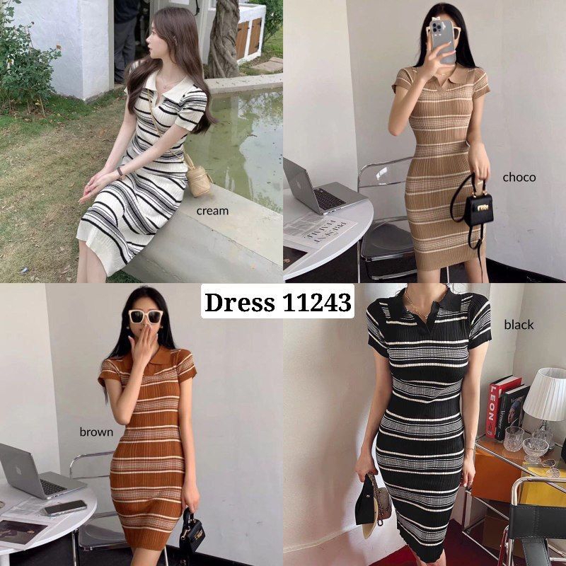 Jual June Stripe Collar Knit Dress 11243 | Shopee Indonesia