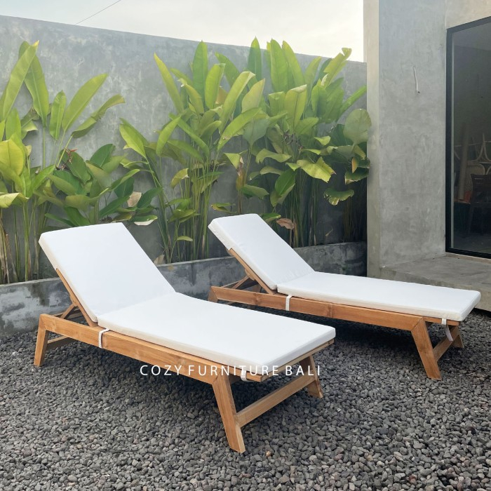 Jual Sunbed Kayu Wood Sun Lounger Pool Chair Outdoor Kursi Kasur