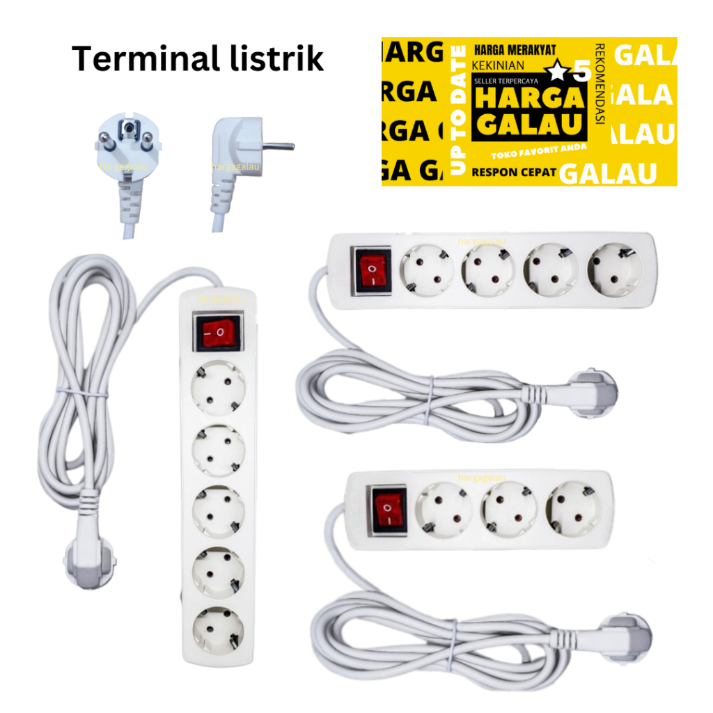 Jual Sambungan Listrik 3 4 5 lubang 2 Meter SNI + on off led Kabel ...