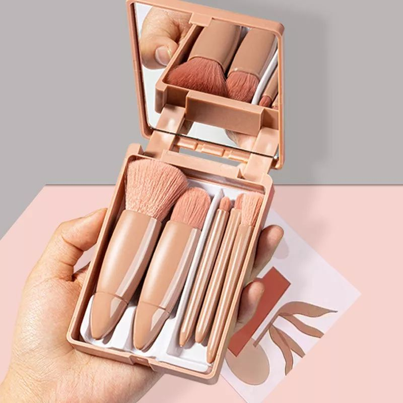 Jual Vip - COD Make Up Brush Set 5pcs Kuas Make Up Portable Cermin Set ...