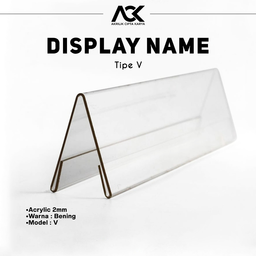 Jual Papan Nama Akrilik Meja Display Custom Model V Acrylic Name Card