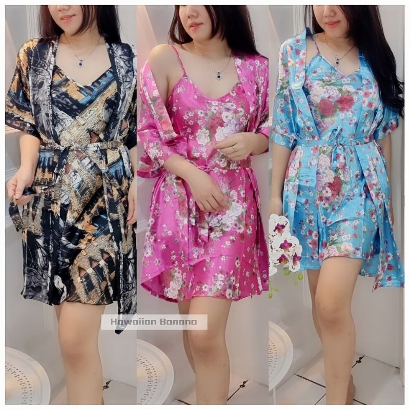 Jual Daster Kimono Sexy 2in1 Dress Satin Satu Tali Import Premium Shopee Indonesia 6506