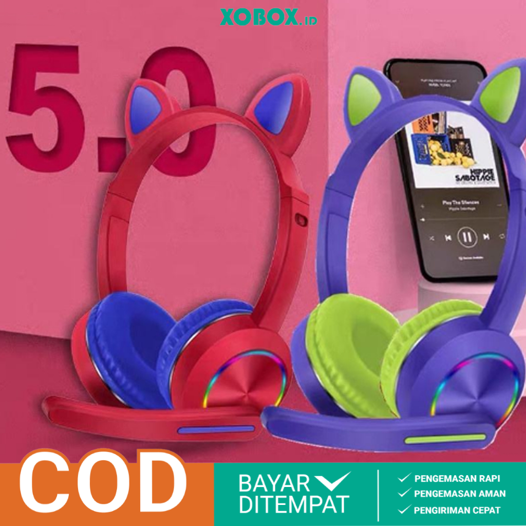 Jual Headset Gaming Cat Ear Bluetooth RGB Stylish With Microphone AKZ