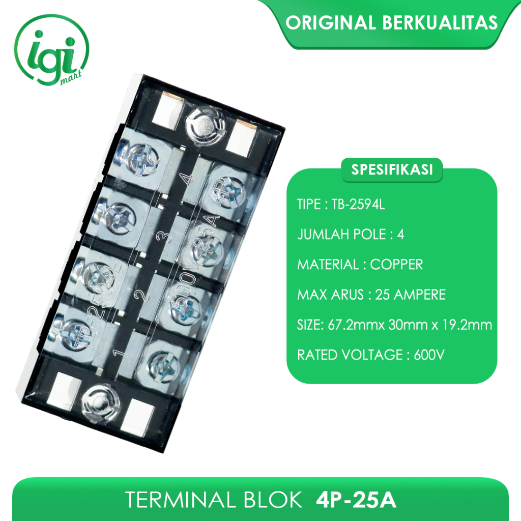 Jual TERMINAL BLOK 4 POLE 25A / TERMINAL BLOCK TC2504 TC SERIES