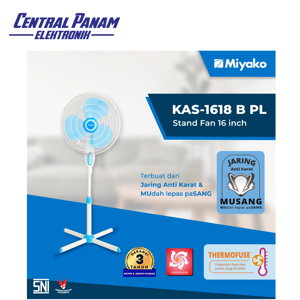 Jual MIYAKO Kipas Angin 2in1 Stand Fan, Desk Fan KAS-1618B-PL Cebtral ...