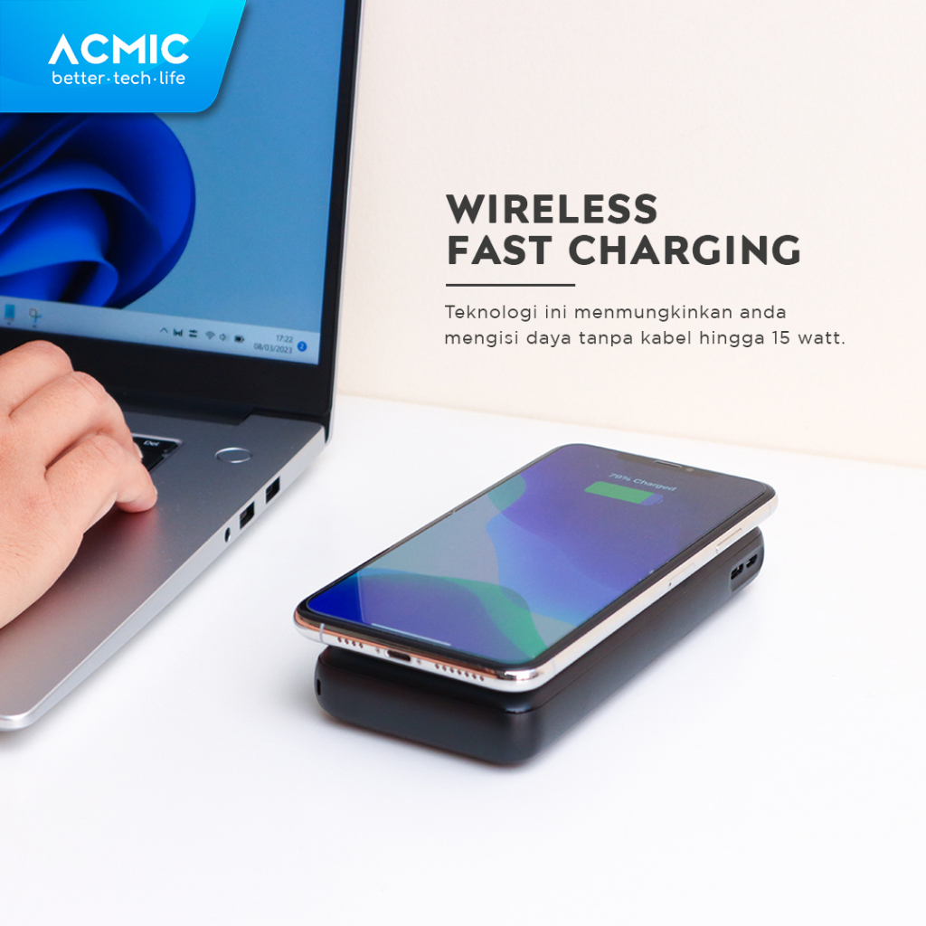 Jual ACMIC W20PRO 20000mAh Powerbank Wireless 22.5W Fast Charging Type ...