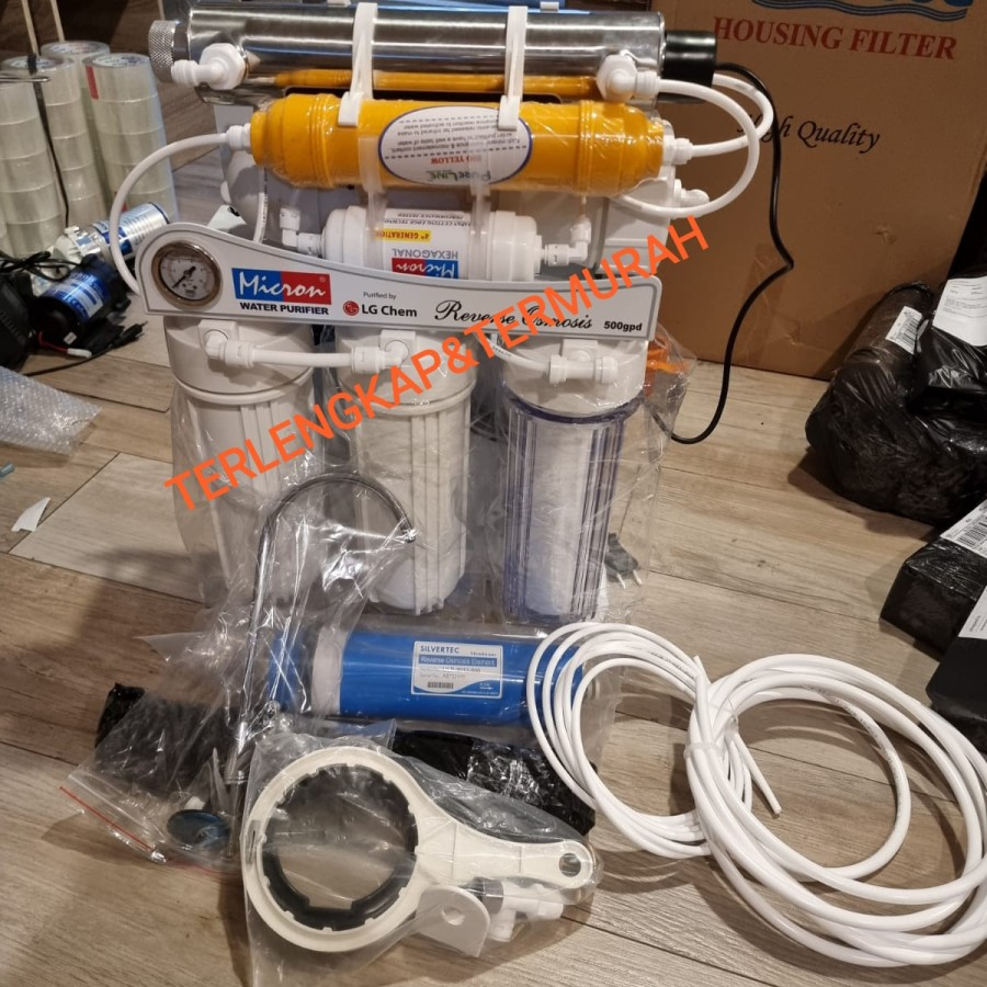 Jual Mesin filter air Minum Ro 500 gpd 8 STEP + UV+ BIOYELLOW+HEXAGONAL