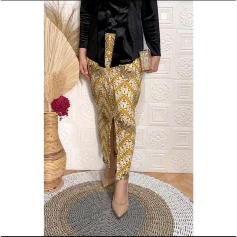 Jual Rok Span Panjang Belah Tengah Motif Batik Sogan Coklat Ready Stock