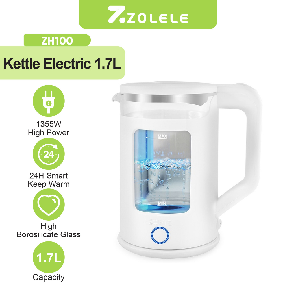 Jual ZOLELE Electric Kettle Listrik Multifungsi 1.7L Kaca Thermo Pots