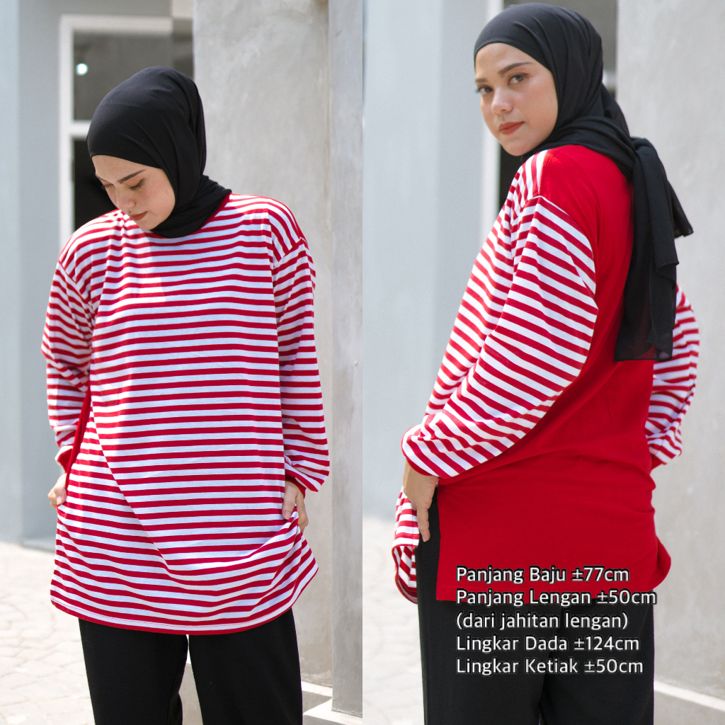 Jual Atasan Wanita Blouse Oversize Alana Stripes Femonritch Hijab And Wudhu Friendly Shopee 5023