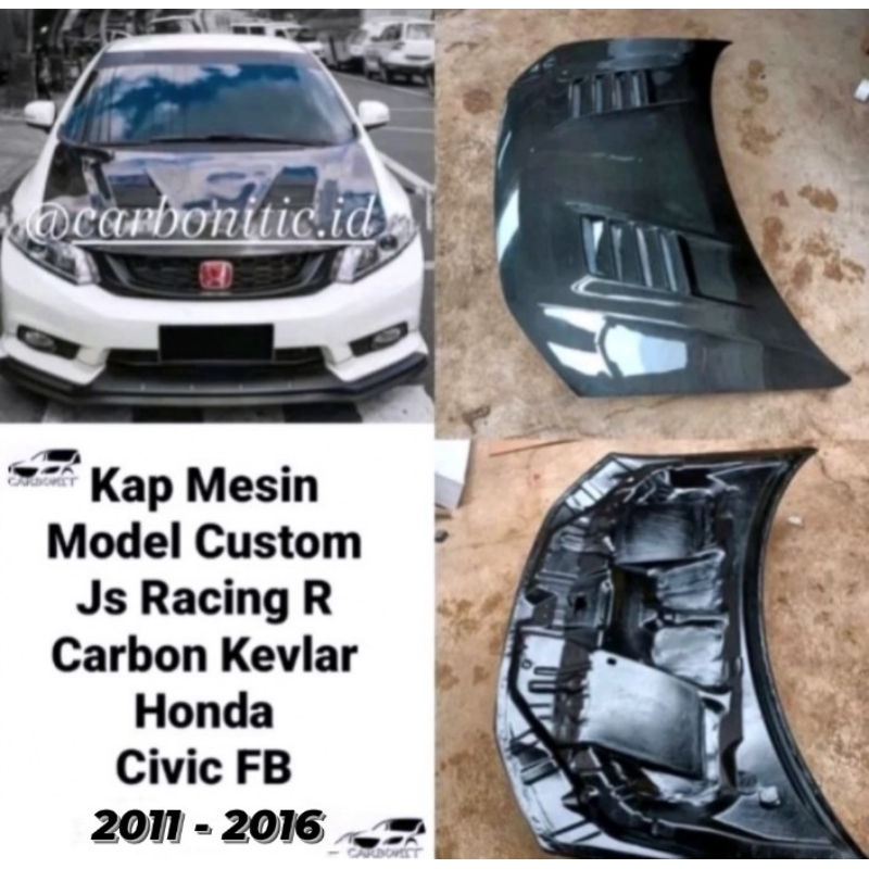 Jual Kap Mesin Custom Model Js Racing Honda Civic Fb 2011 - 2016 Carbon ...