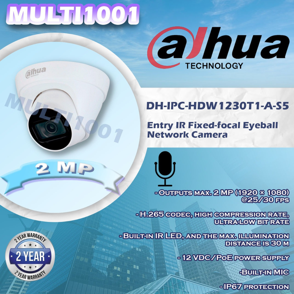 Jual Dahua IPC HDW1230T1-A-S5 IP Camera 2MP PoE Built In Mic CCTV ...