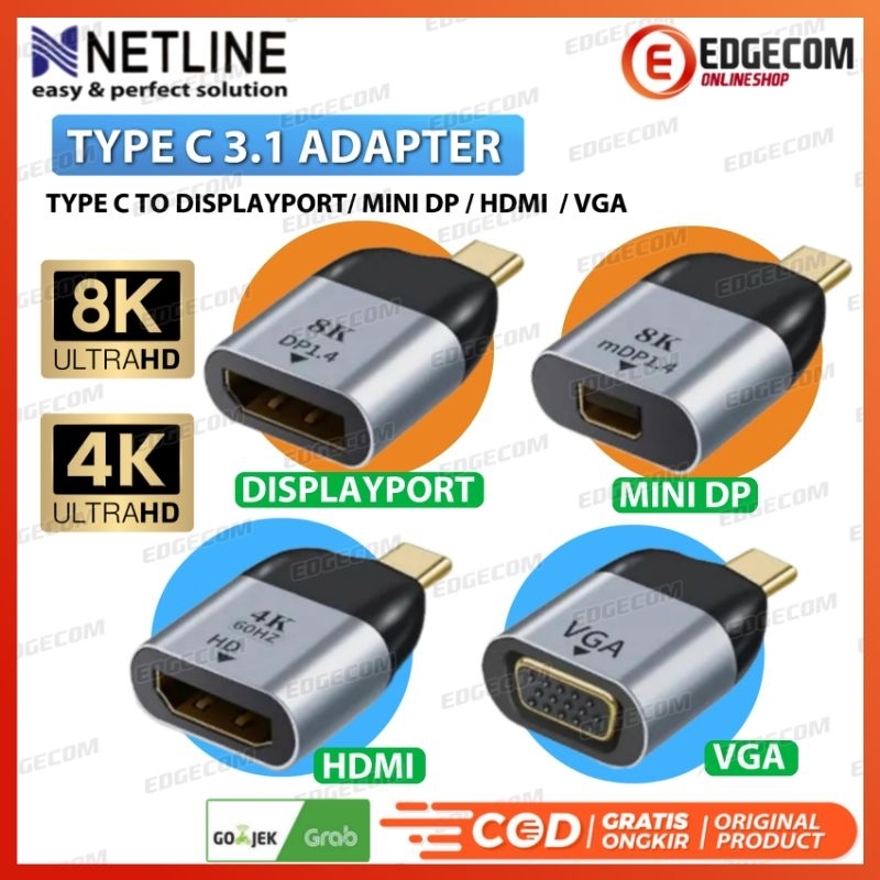 Jual TYPE C 3.1 dongle adapter to HDMI VGA DISPLAYPORT MINI DP 8K 4K