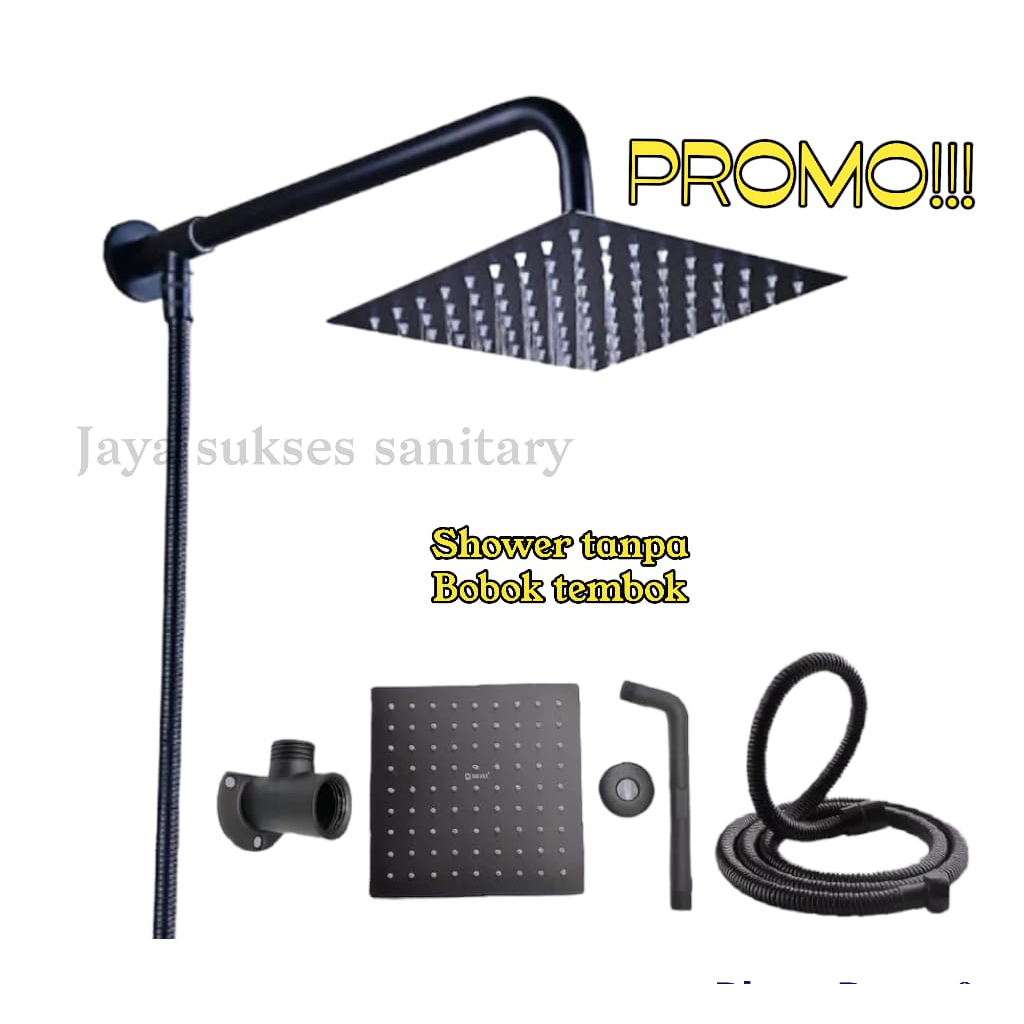 Jual Wall Shower Rainfall 8 inch Stainless Satu Set Hitam /Shower