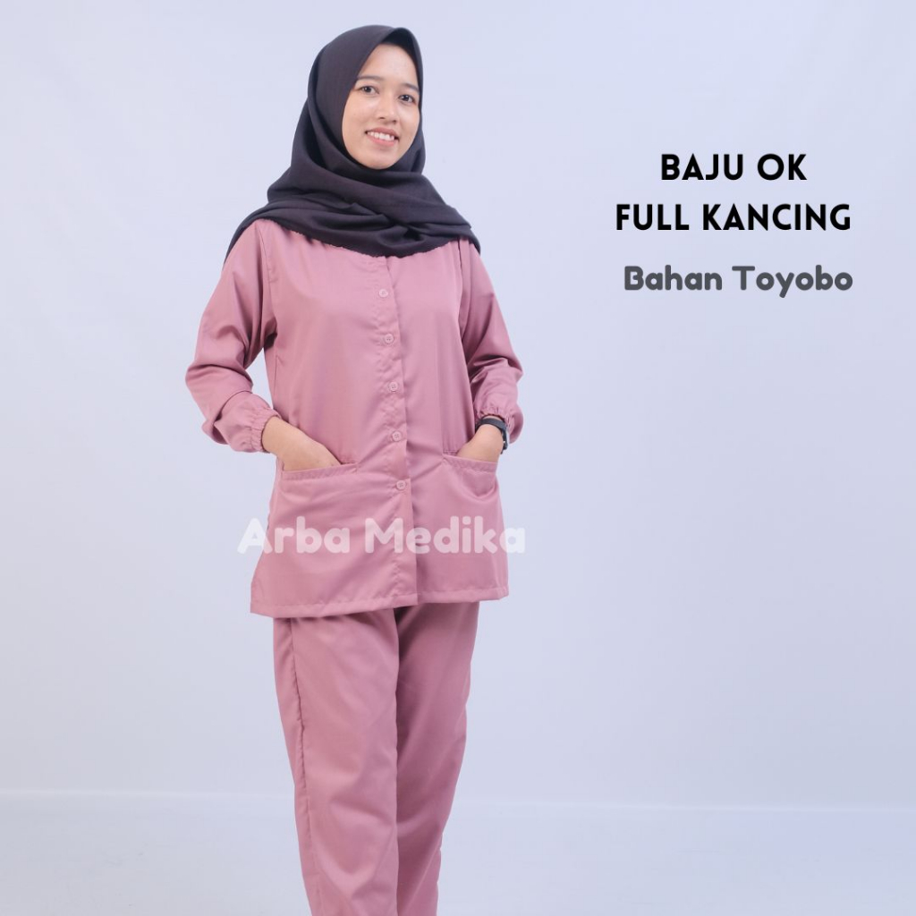 Jual Baju OK OKA KANCING DEPAN FULL Lengan Panjang Karet Dokter Petugas