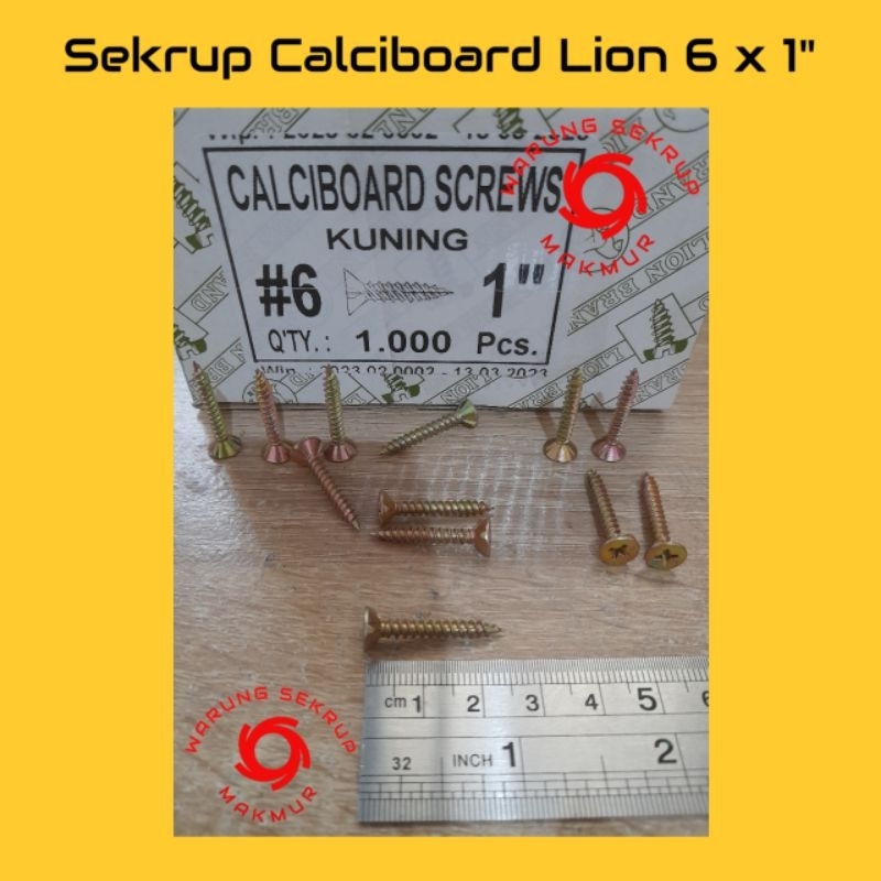 Jual (100 Pcs) SEKRUP GRC LION 6 X 1 / BAUT SKRUP KALSIBOARD KUNING 2 ...