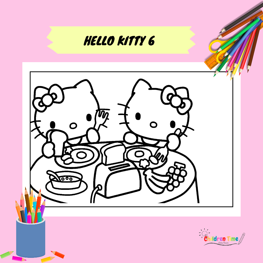 Jual GAMBAR MEWARNAI TEMA HELLO KITTY/SKETSA GAMBAR HELLO KITTY