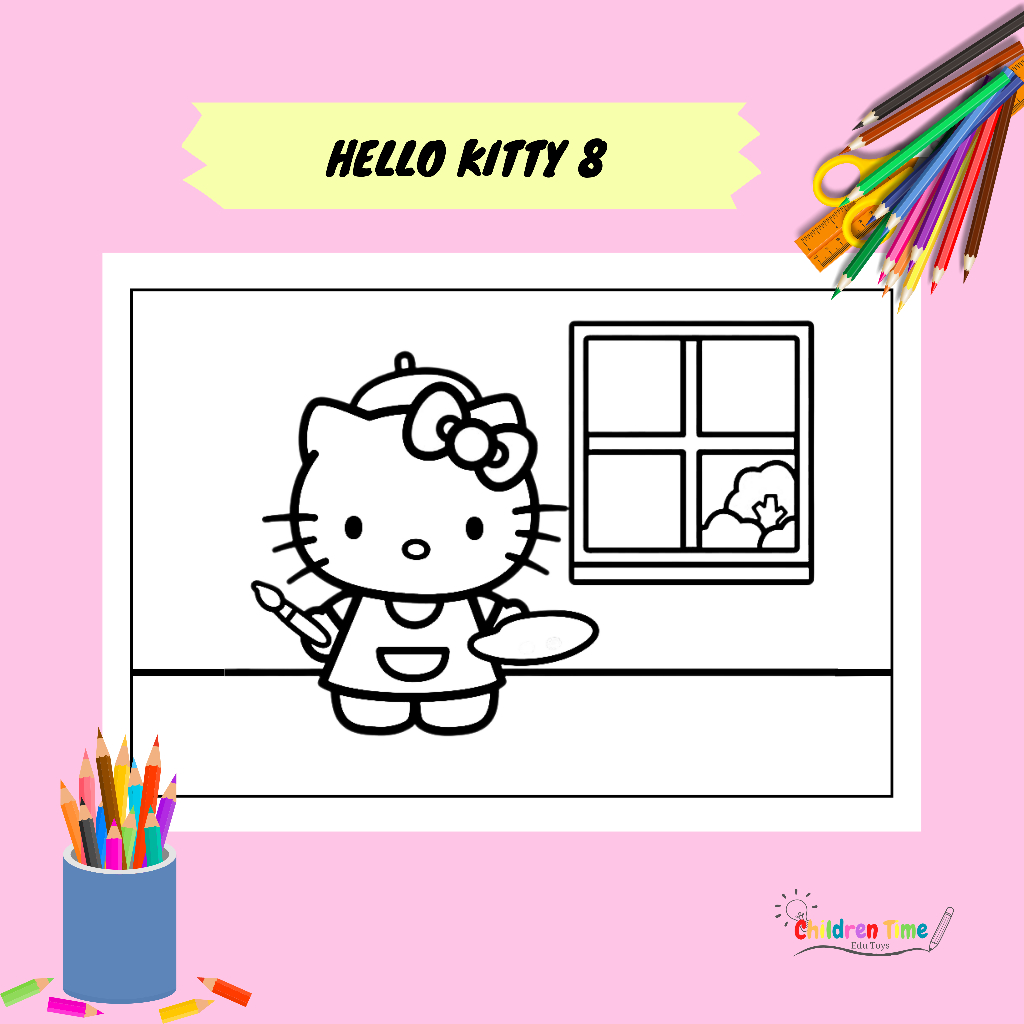Jual GAMBAR MEWARNAI TEMA HELLO KITTY/SKETSA GAMBAR HELLO KITTY