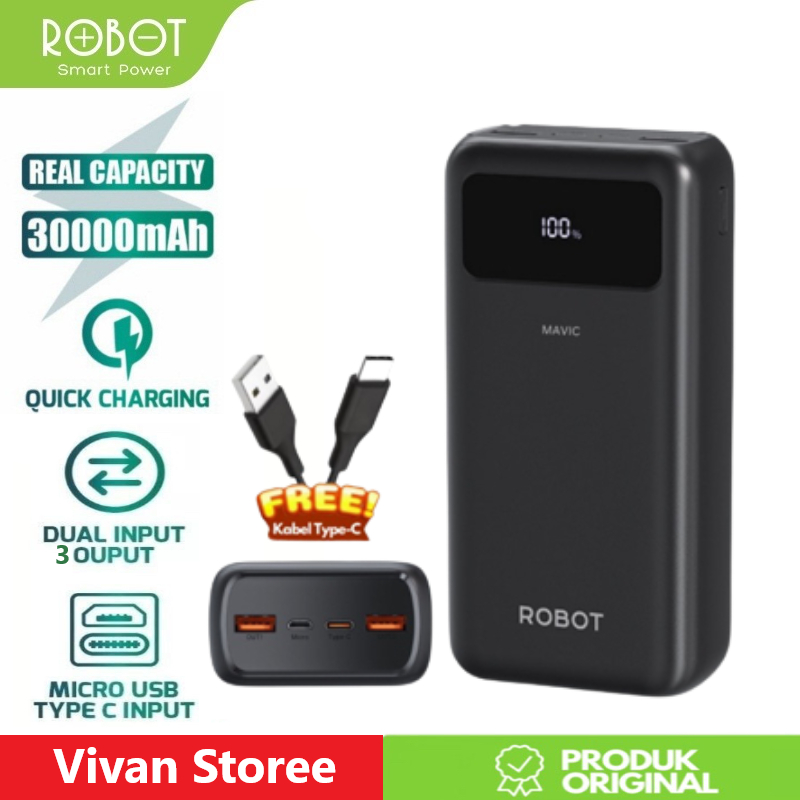 Jual Robot Power Bank RT32 30000mAh Powerbank 3output & 2input 22,5W ...
