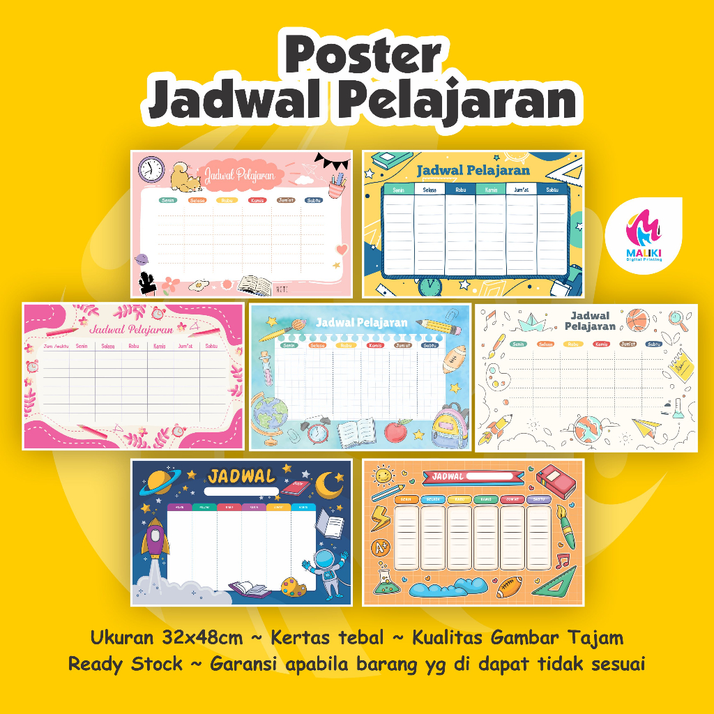 Jual Poster Jadwal Pelajaran Best Seller Poster Sekolah Maliki Digital Jadwal Pelajaran 9019