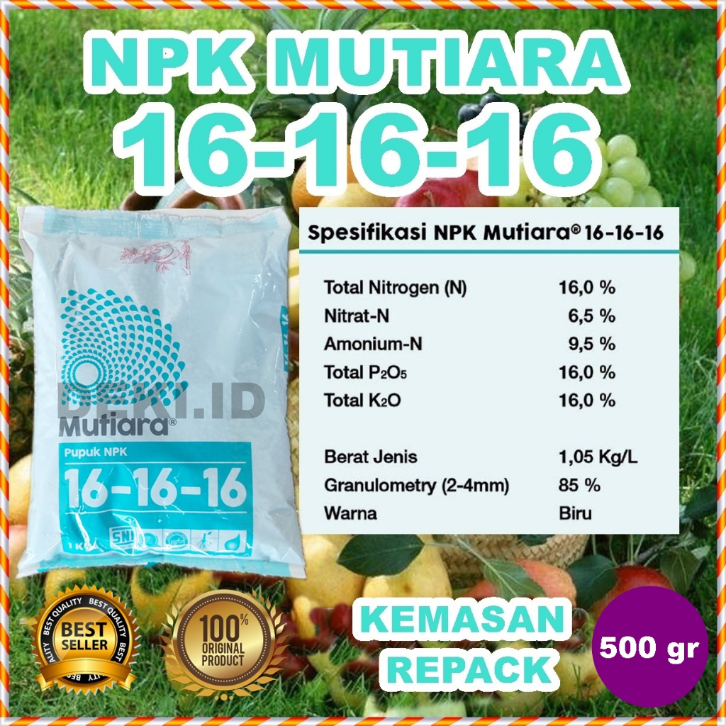 Pupuk NPK Mutiara 16 16 16 Meroke 500 gr Kemasan Repack 161616 Tanaman Bunga Buah Sayur Hias Bonsai