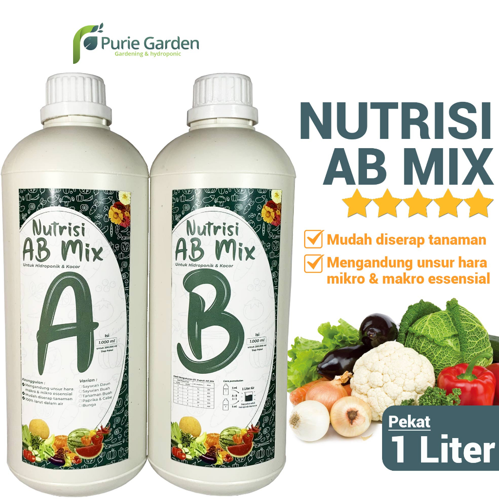 Jual Pupuk Nutrisi Ab Mix Sayuran Daun Cair 1 Liter Pekat Purie Garden