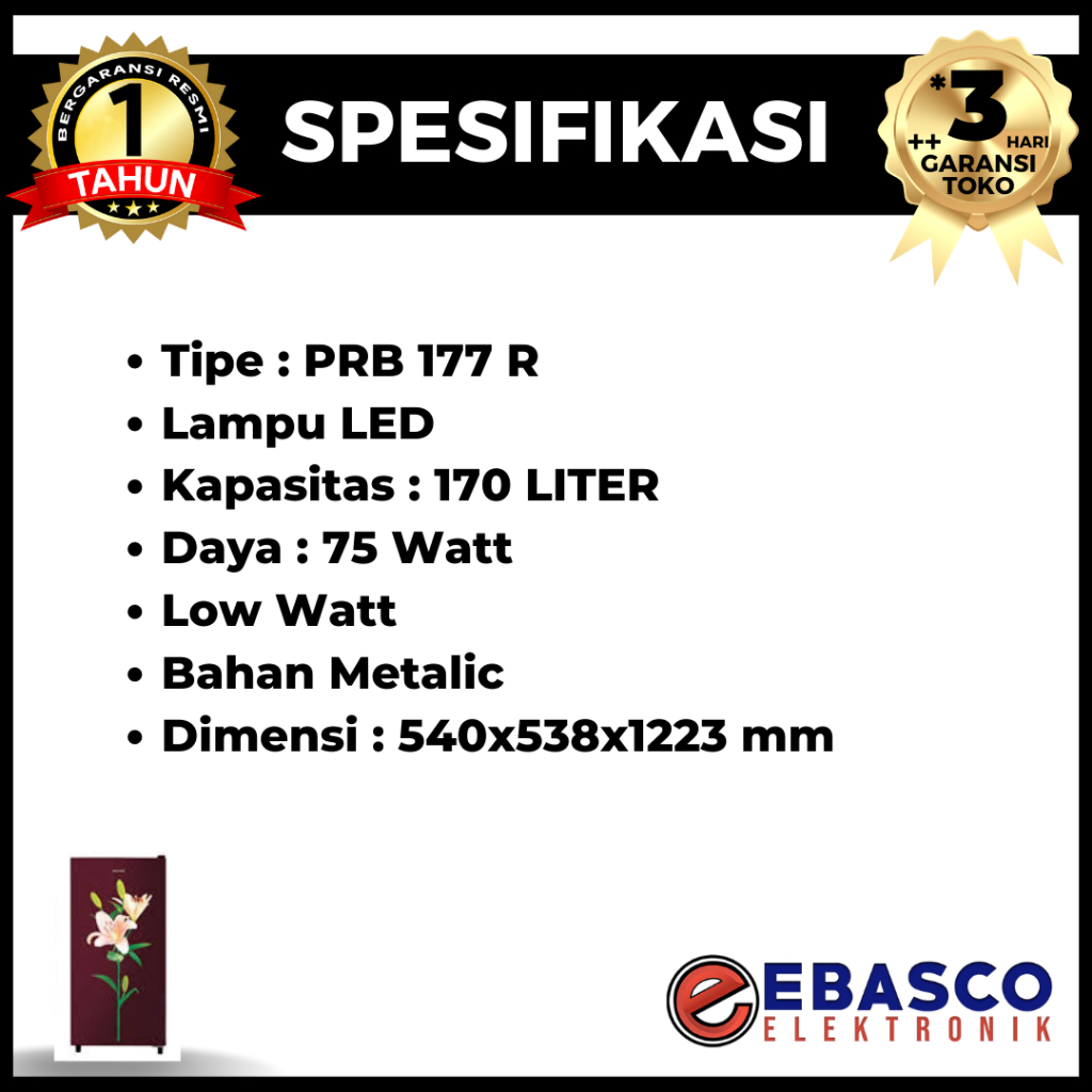 Jual POLYTRON Kulkas 1 Pintu PRB 177 R / 177R Kapasitas 170 Liter Bahan ...